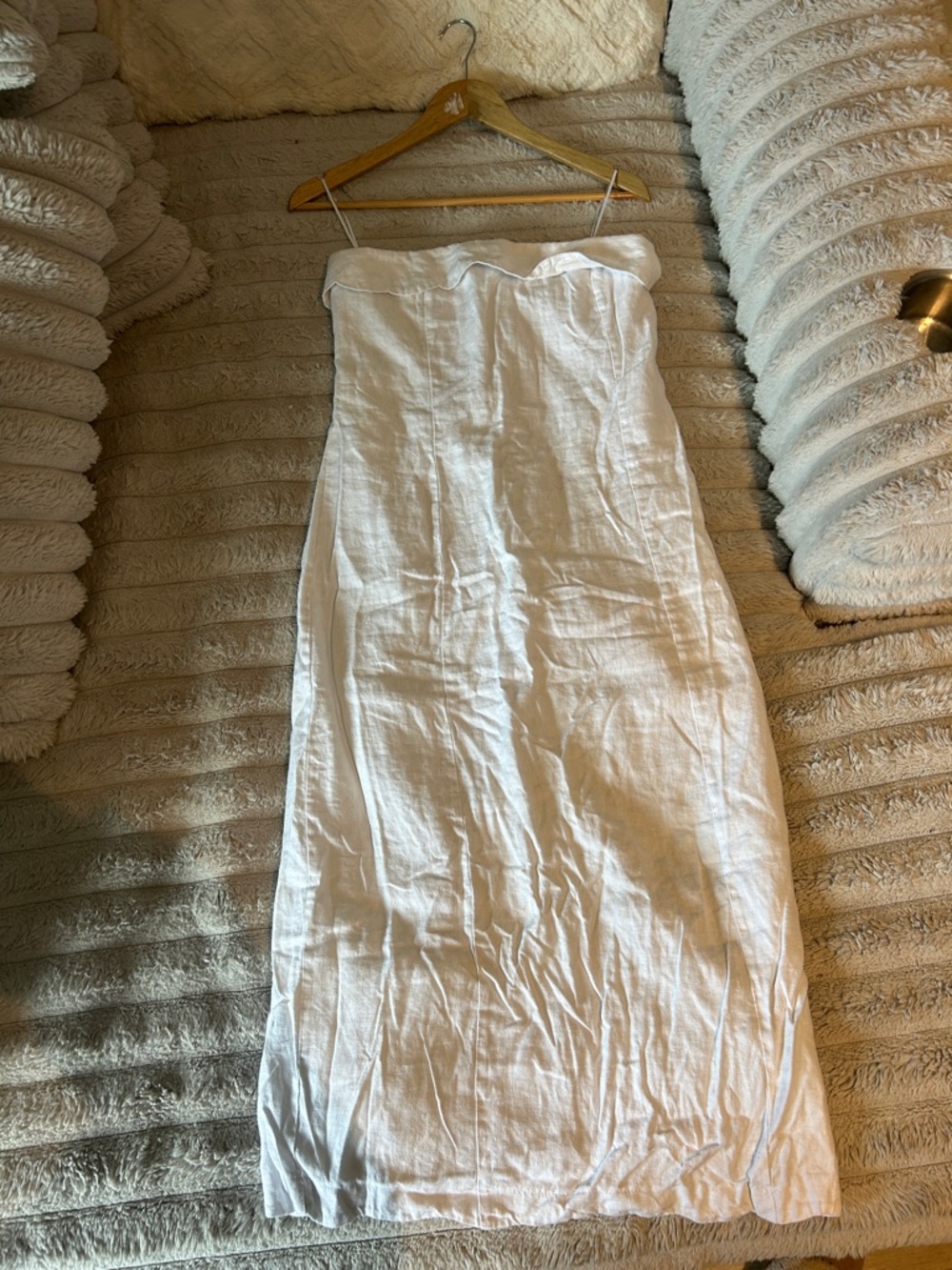American Eagle Outfitters Strapless White Linen Maxi Dress